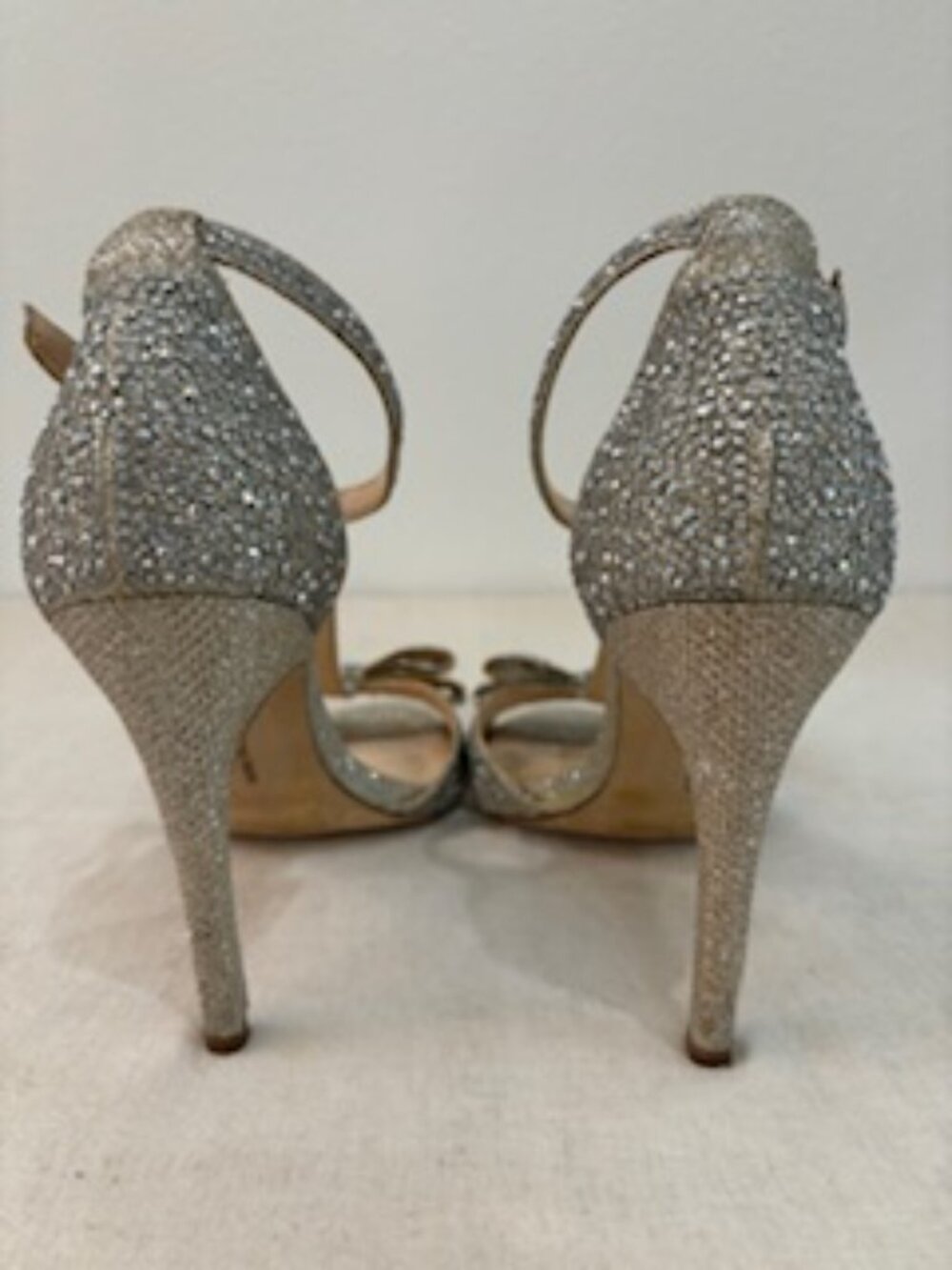 INC International Silver Rhinestone Open Toe High Heel with Bows - Size 8.5 - Picture 4 of 5